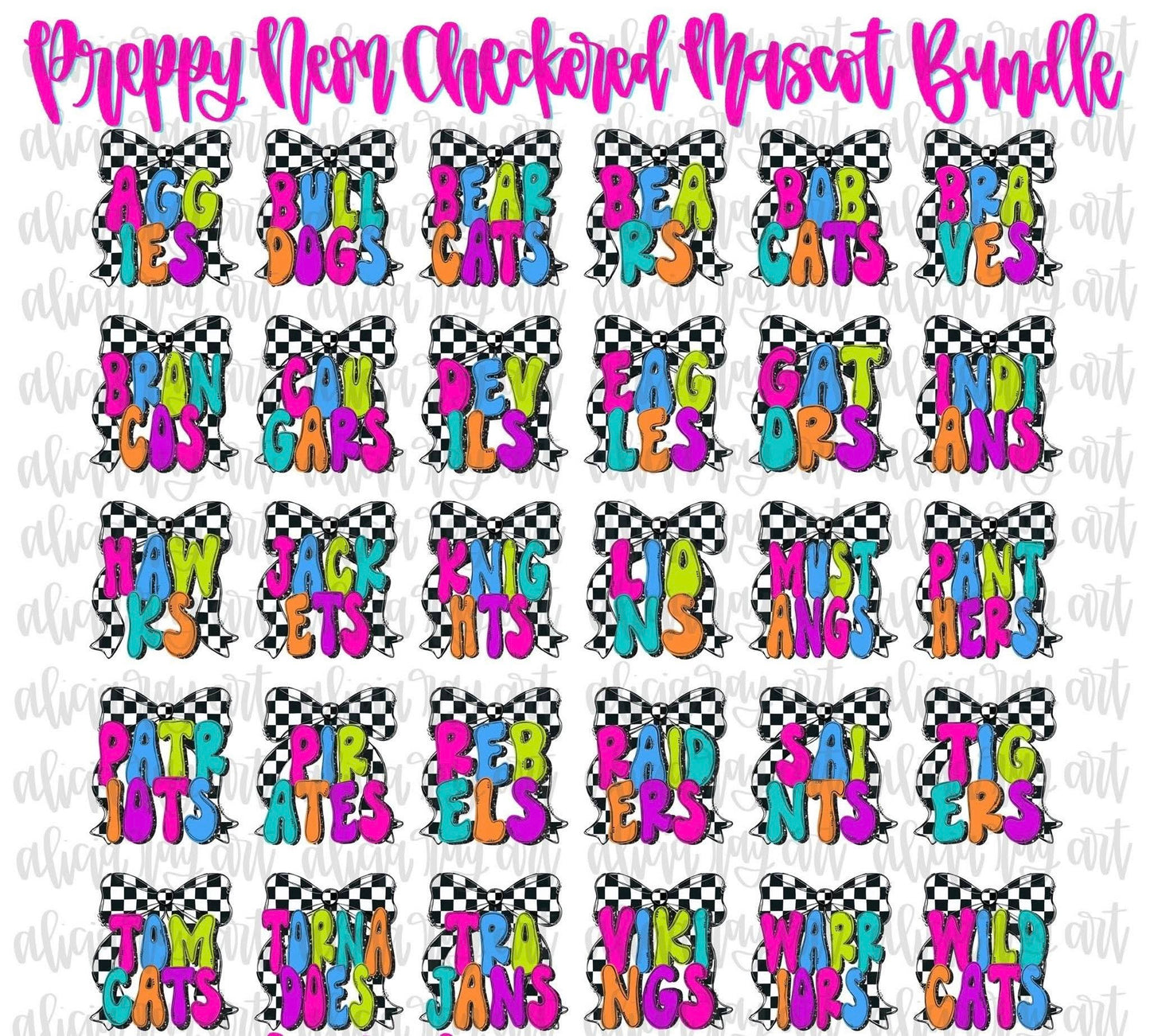 Bright Preppy Mascot Checkered Bow Set