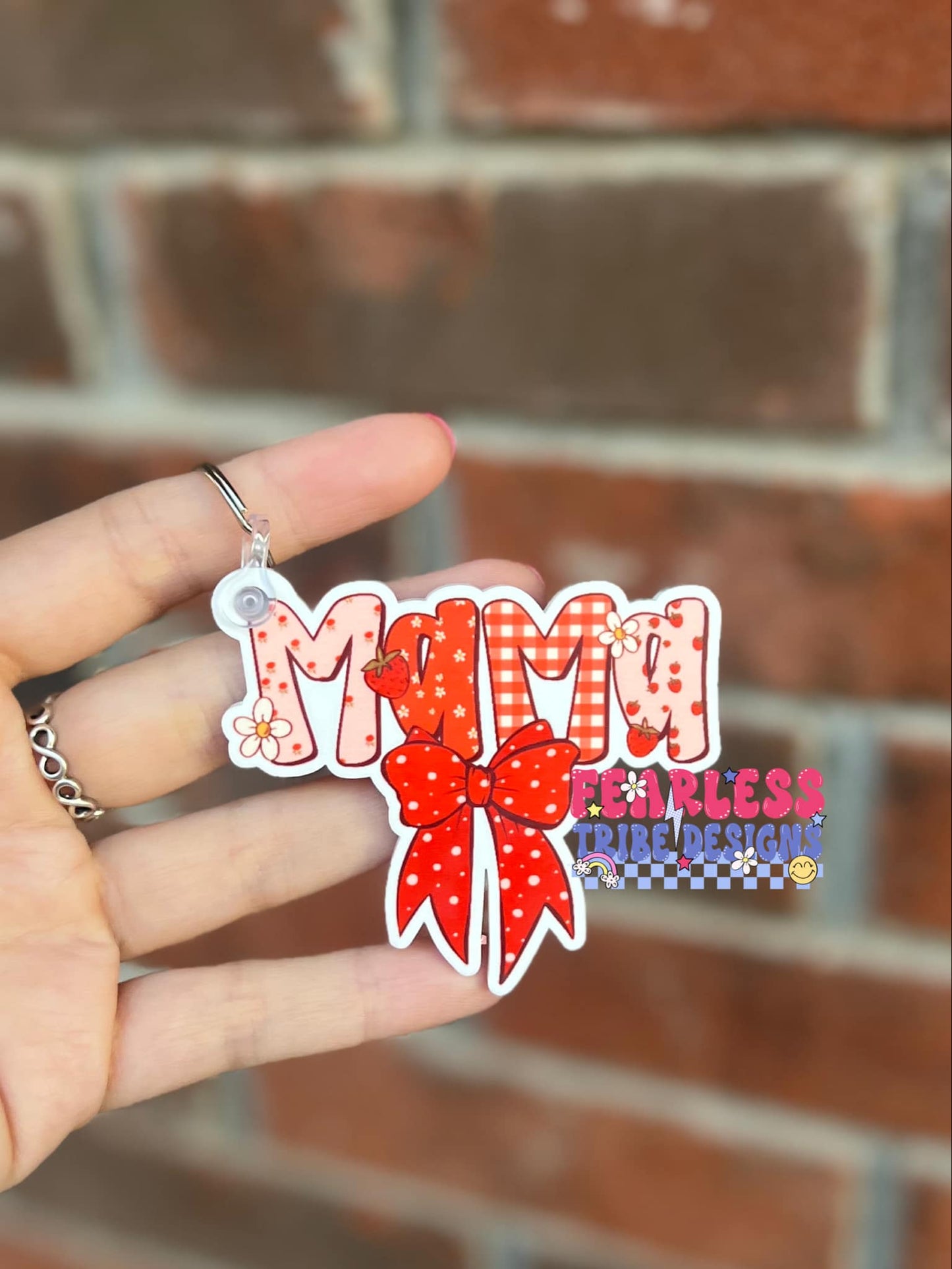 Strawberry Mama Bow Keychain