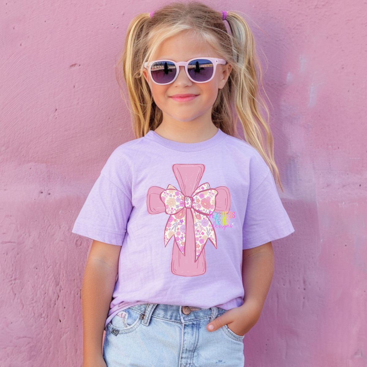 Pink Cross with Floral Cross Apparel