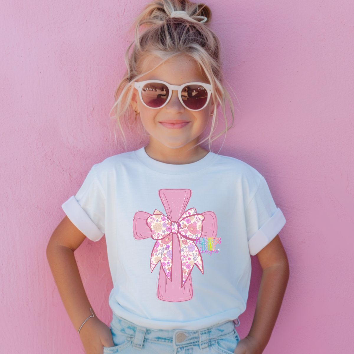 Pink Cross with Floral Cross Apparel