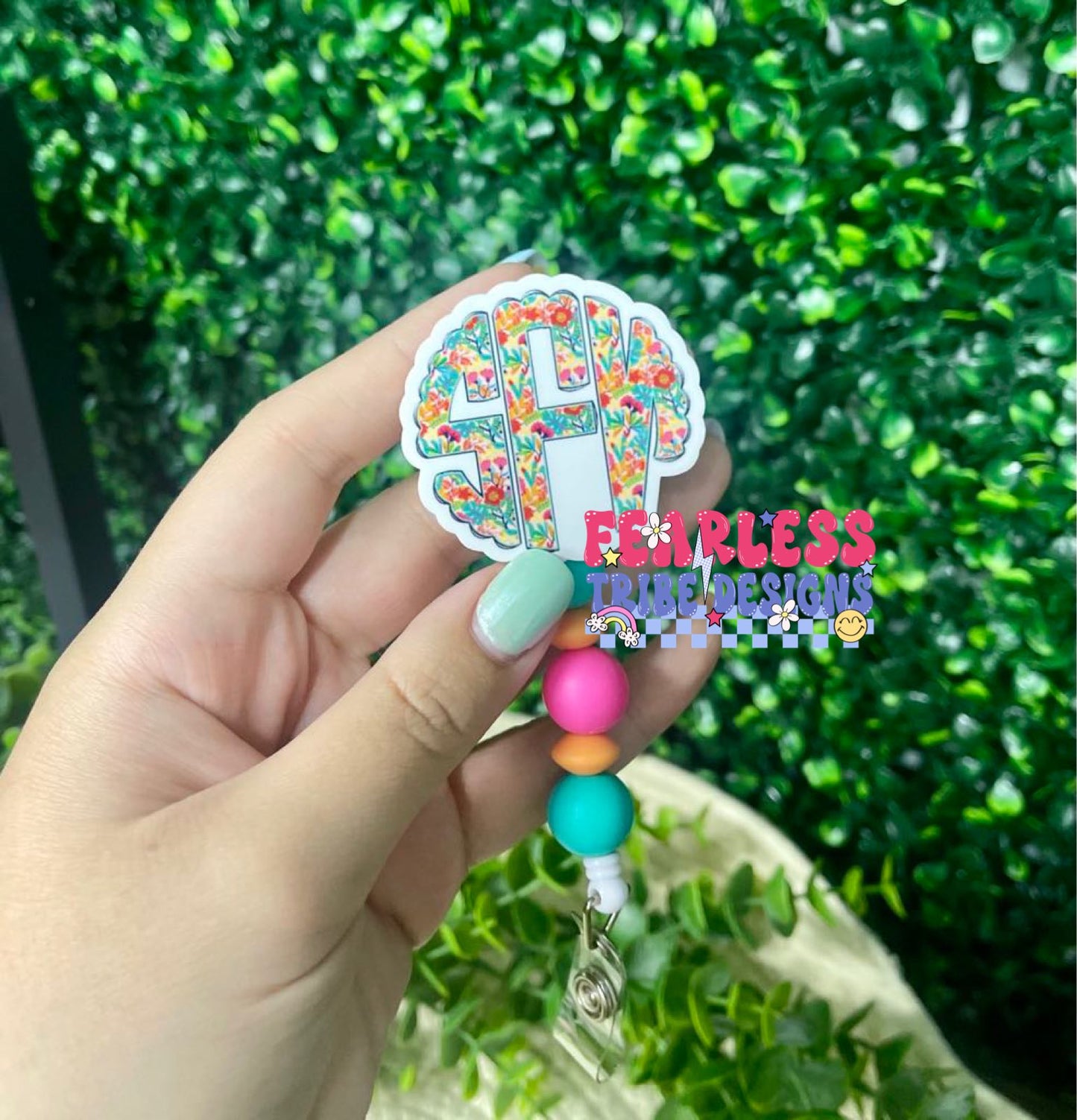 Spring Floral Monogram Badge Reel