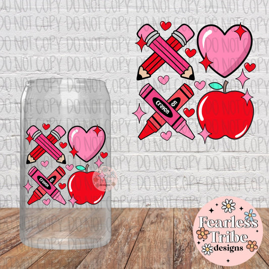 Pencil, Crayon and Apple XOXO Decal