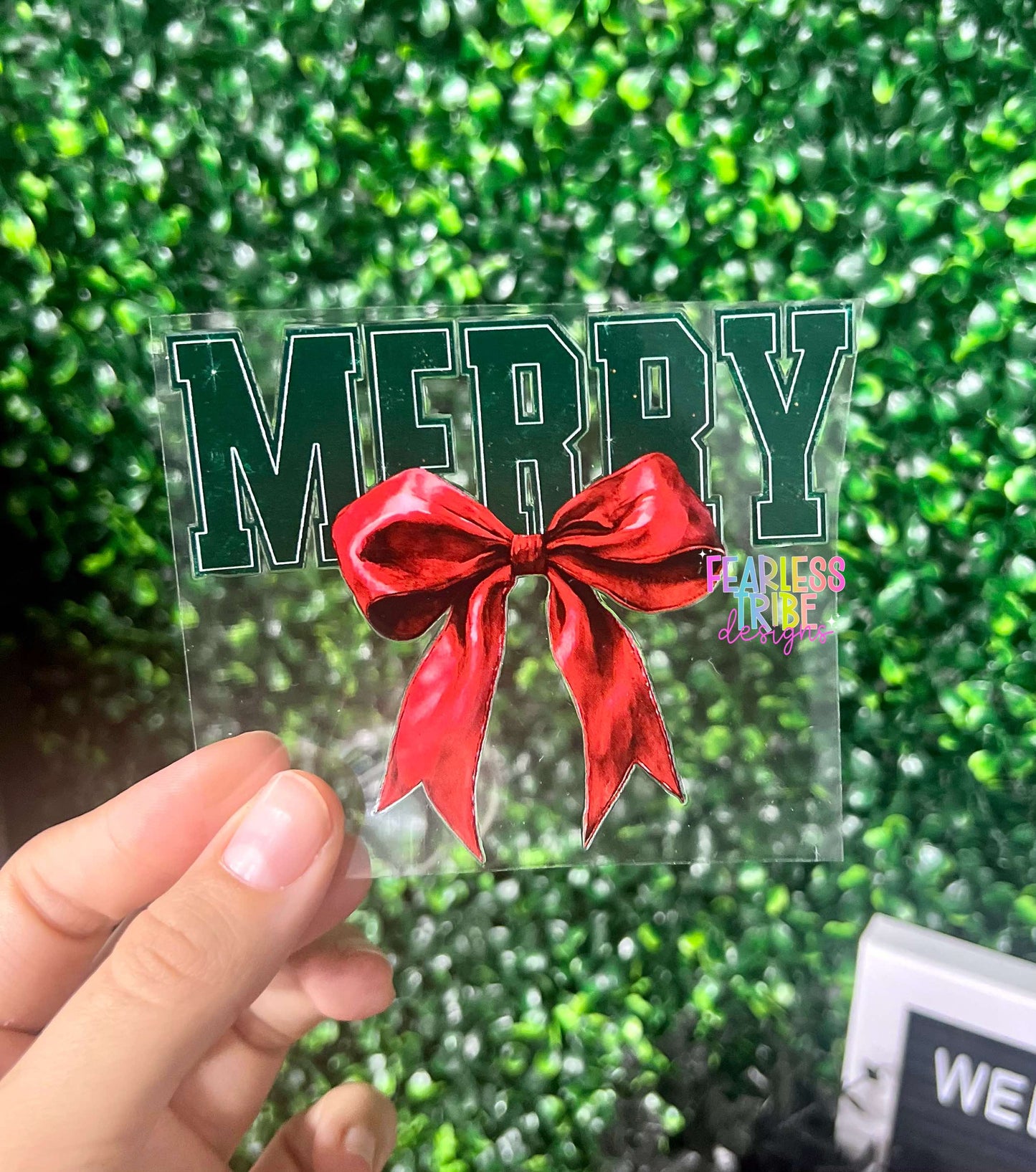 Merry with Red Bow Decal