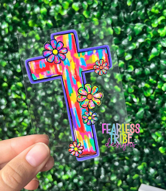 Colorful Flower Cross Decal