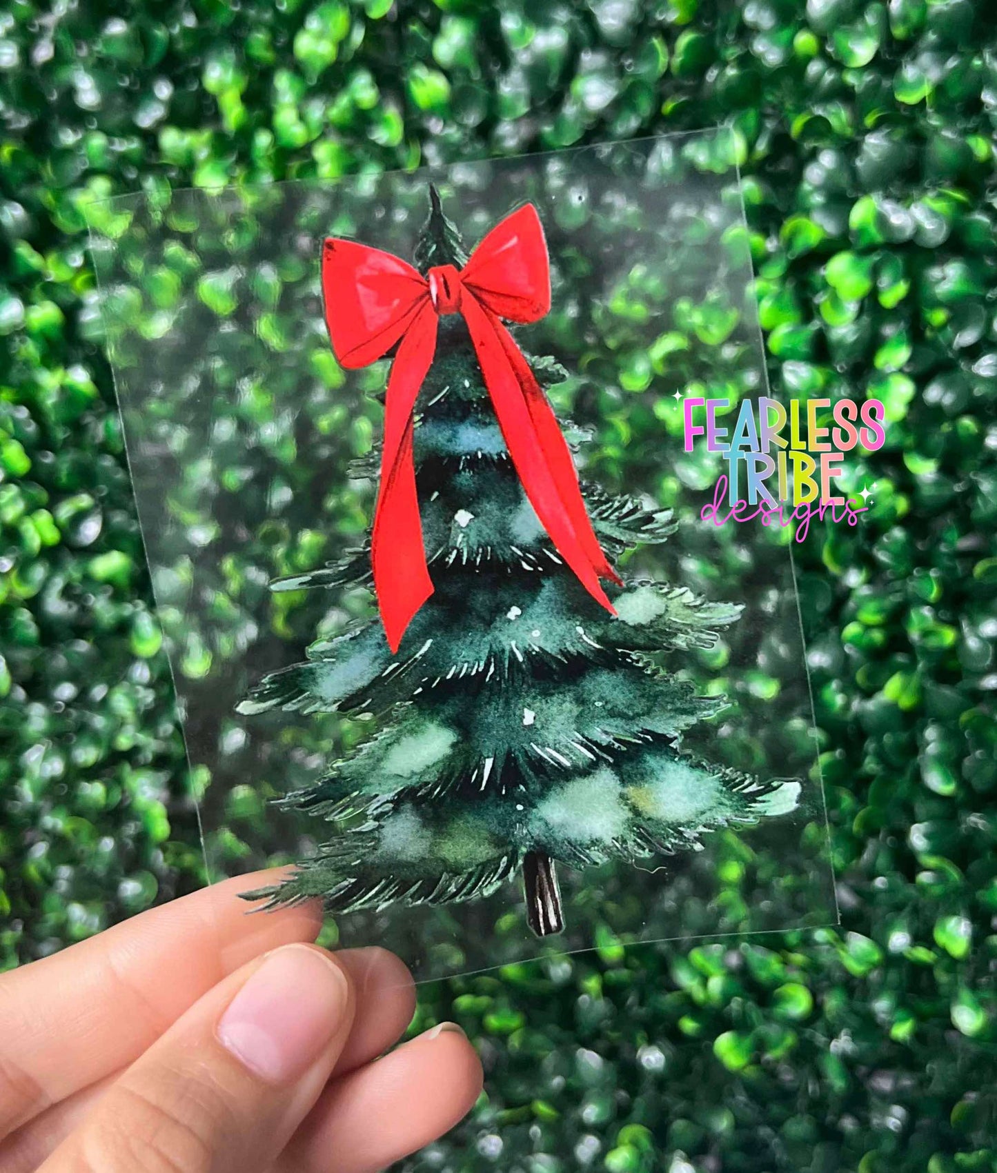 Green Christmas Tree and Red Bow Decal