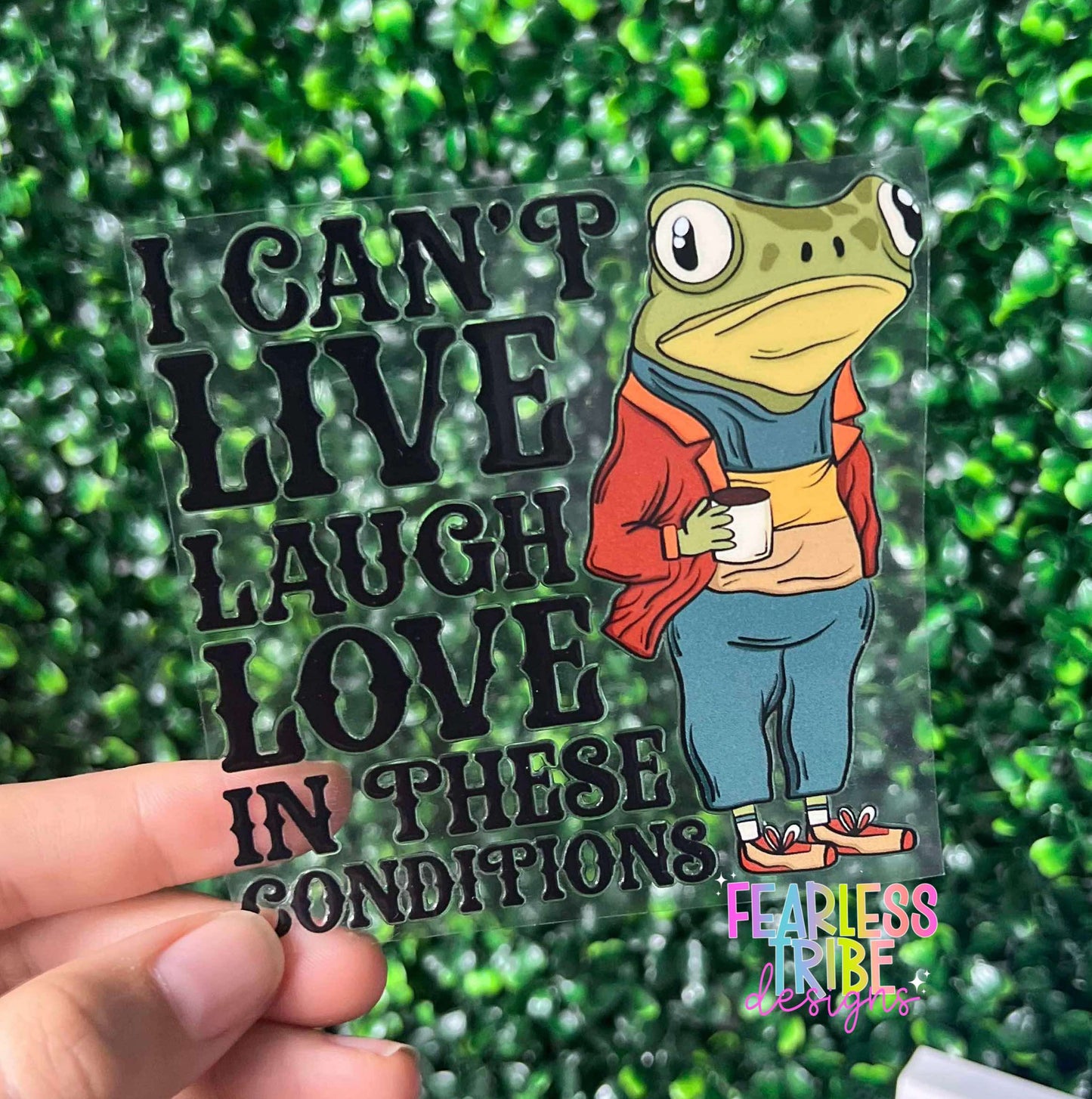 Can't Live Laugh Love in These Conditions Frog Decal