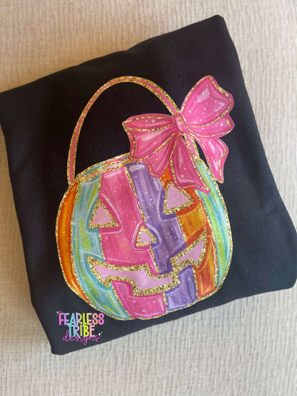 Pink & Gold Pumpkin Bow Basket