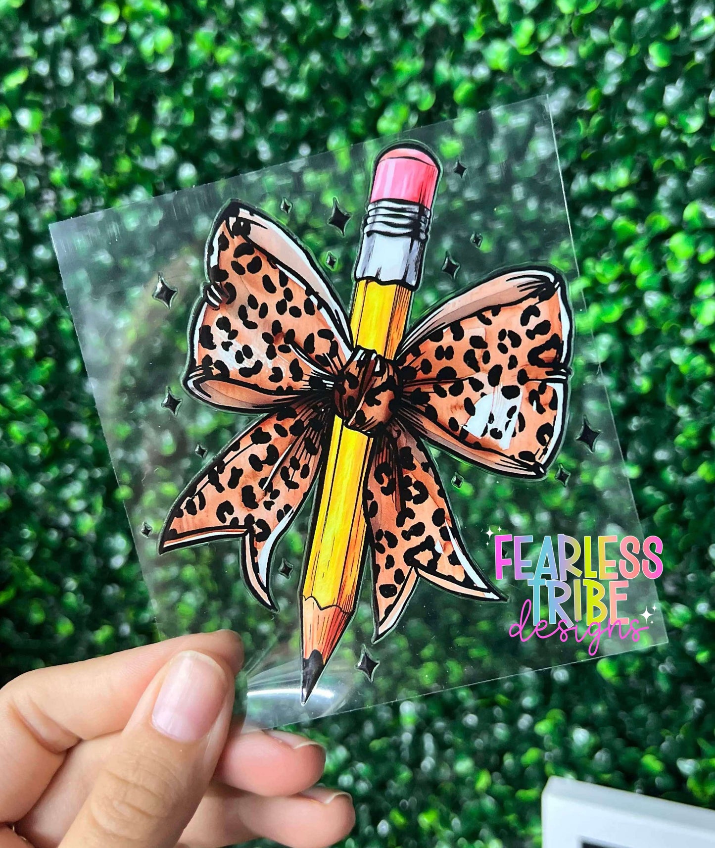 Leopard Bow Pencil Decal