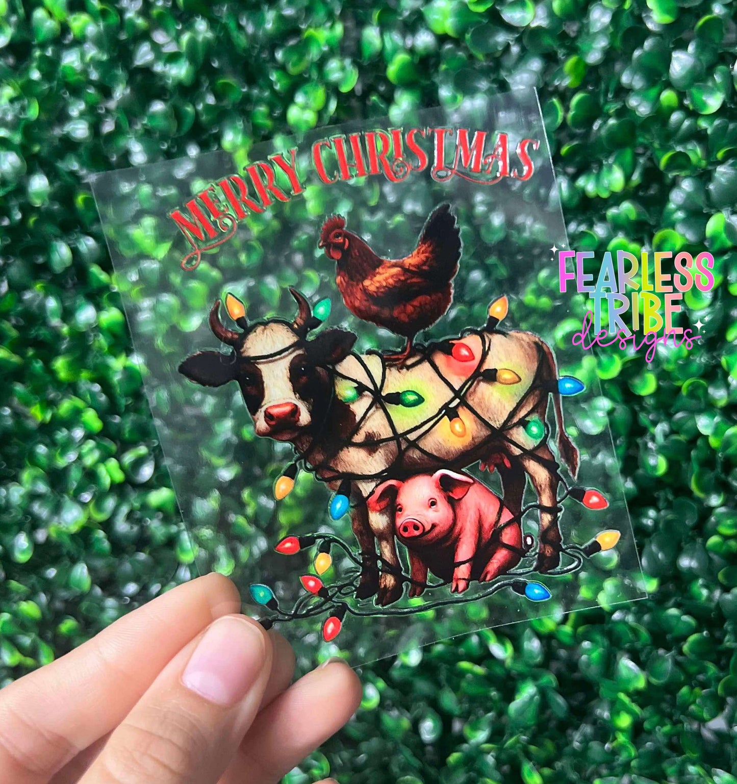 Merry Christmas Farm Animals Decal