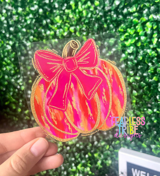 Pink & Orange Bow Pumpkin Decal