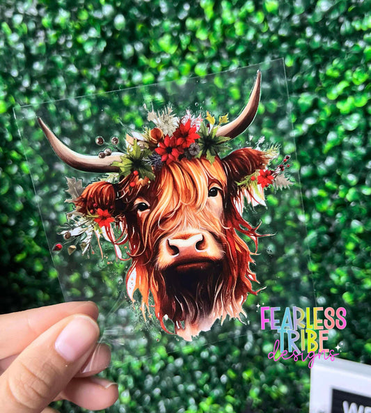 Christmas Floral Highland Cow Decal