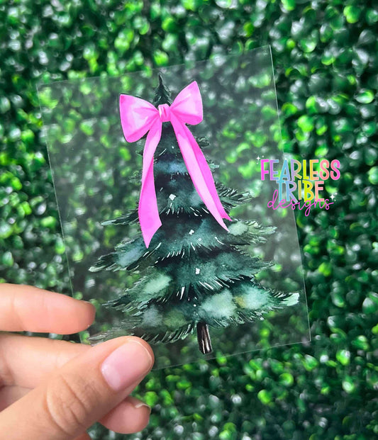 Green Christmas Tree and Pink Bow Decal