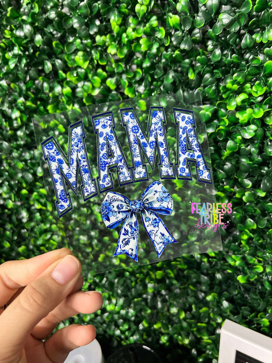 Blue Floral Mama Bow Decal