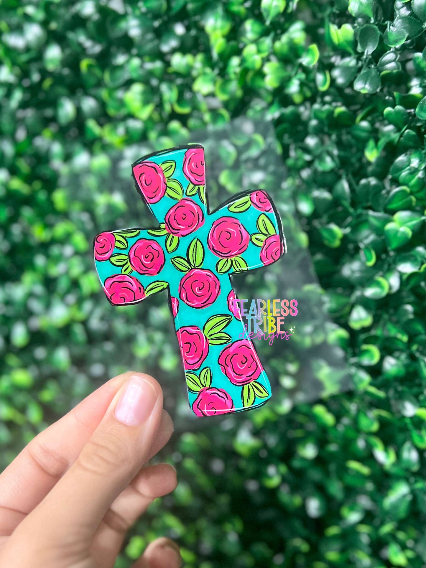 Prink Floral Cross Decal