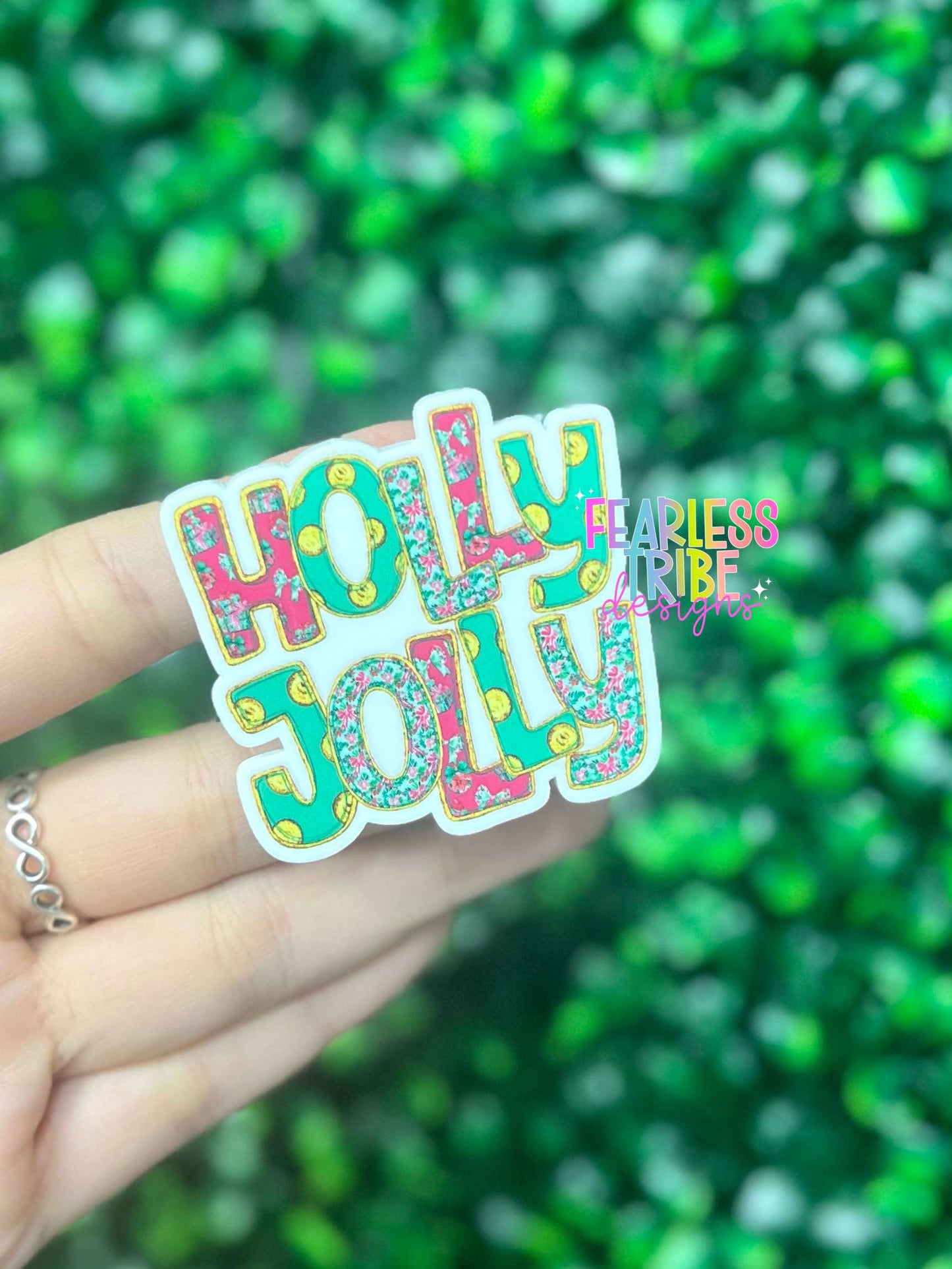 Pink and Green Holly Jolly Phone Grip