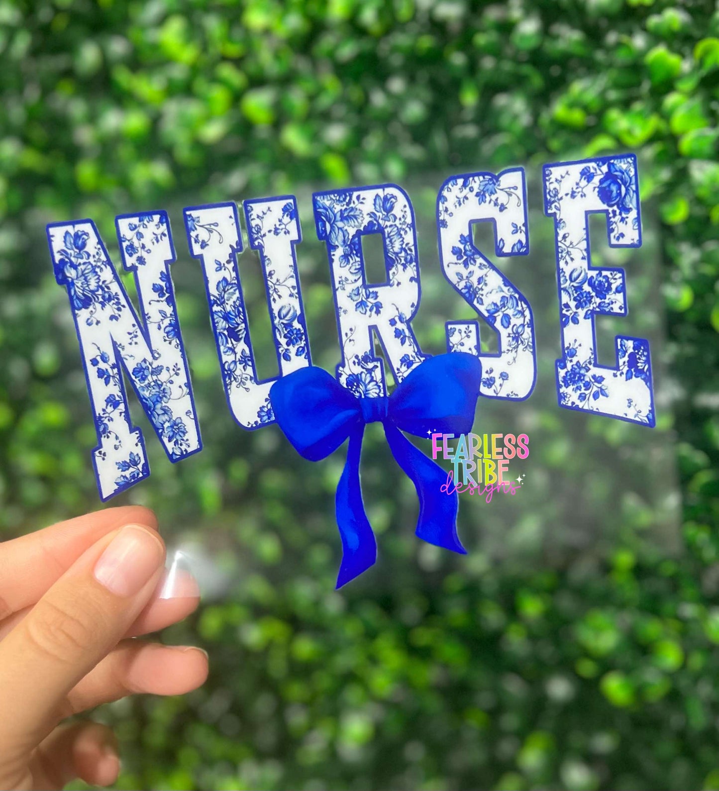 Blue Floral Nurse - Blue Bow Decal