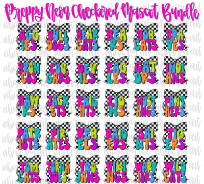 Bright Preppy Mascot Checkered Bow Set