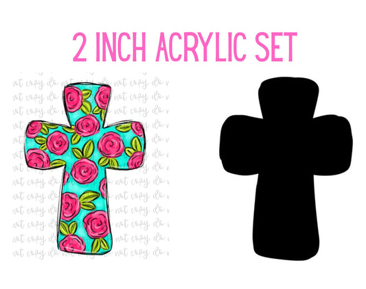 Pink Floral Cross Set
