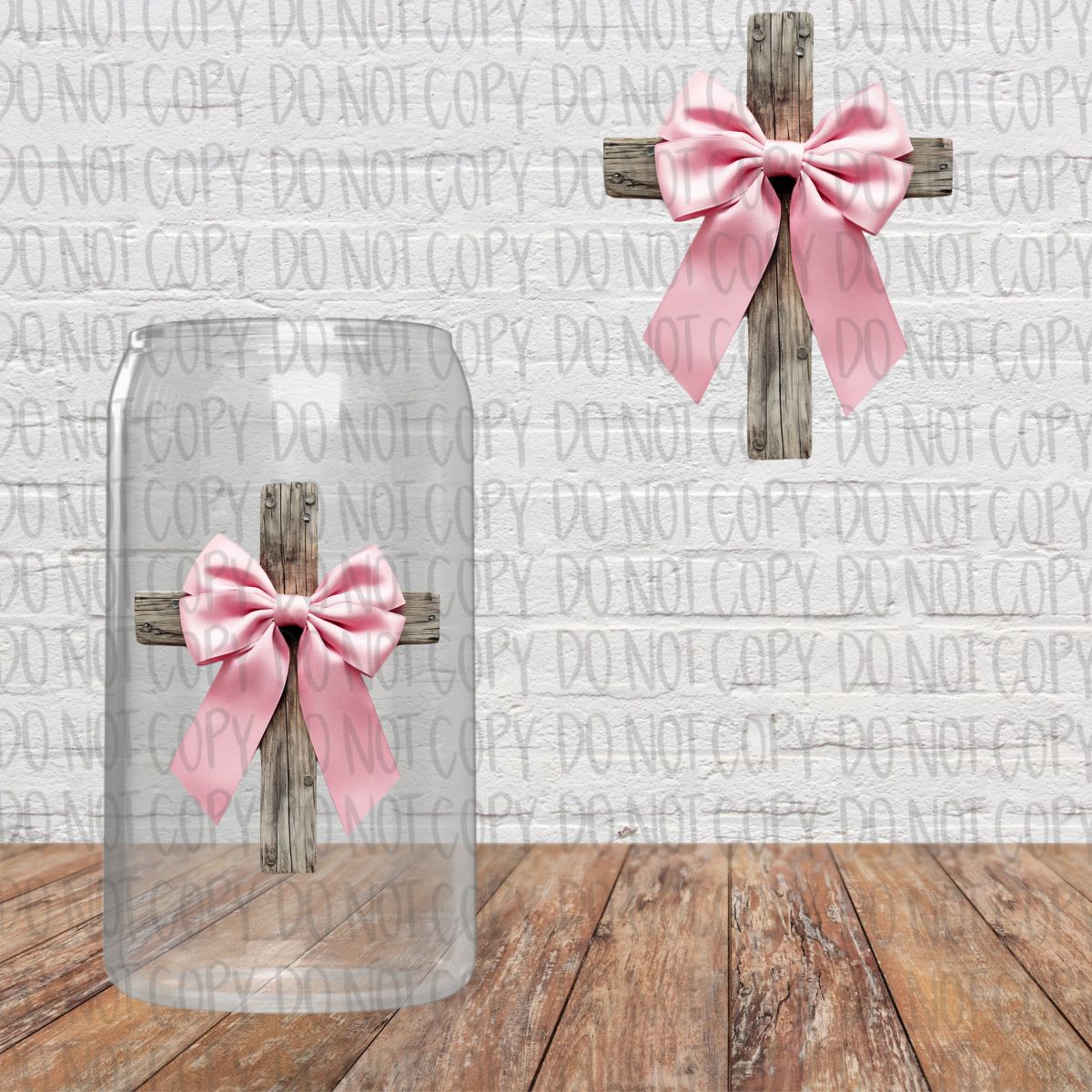 Wooden Cross with Pink Bow Decal