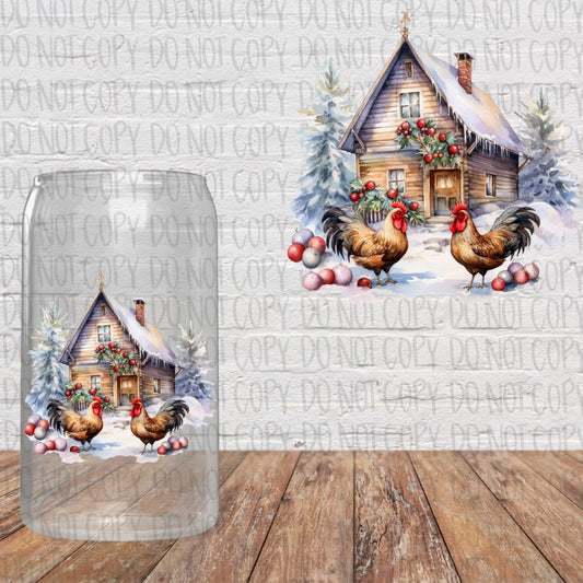 Snowy Trees - Barn - Chickens Decal