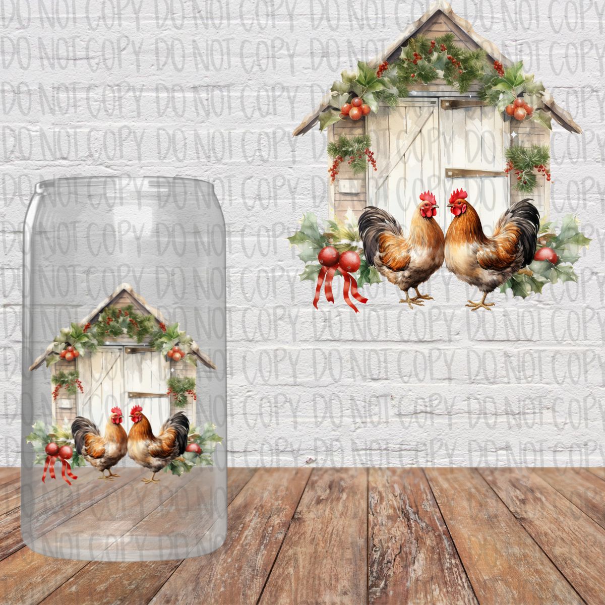 Chickens - Christmas Floral Barn Decal