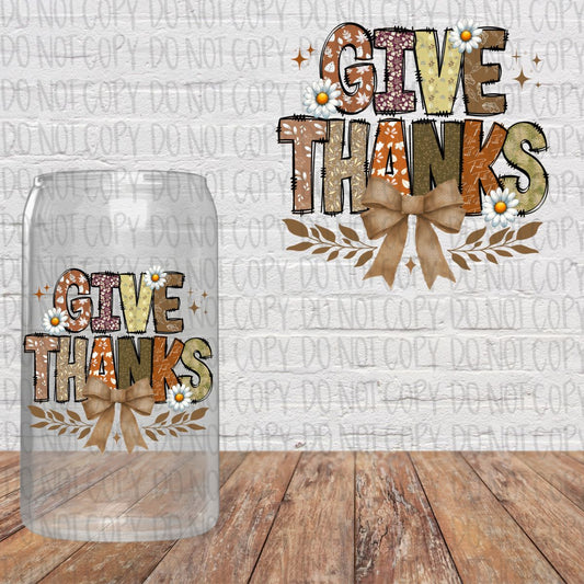 Give Thanks Brown Bow Decal