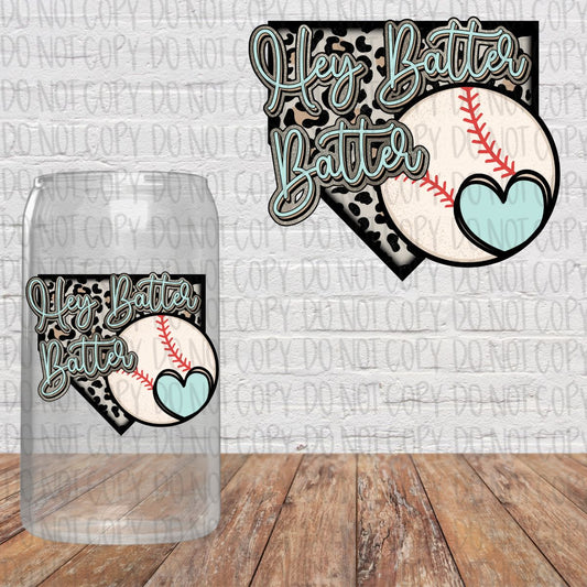 Blue Leopard Hey Batter Batter Baseball Decal