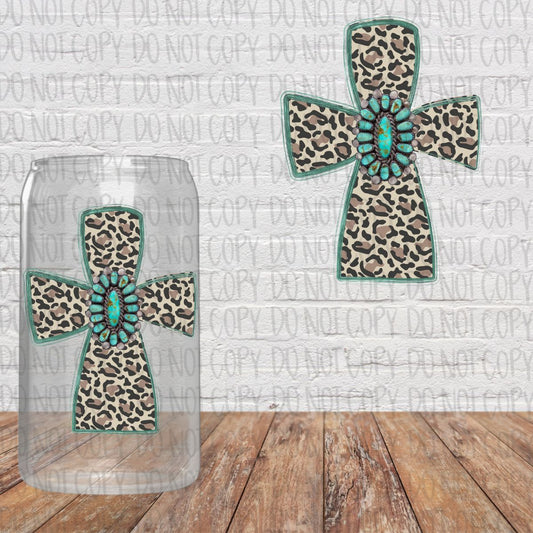 Western Leopard Gem Cross Decal