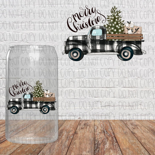 Black Plaid Truck - Merry Christmas Decal