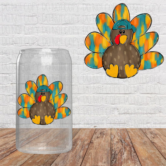 Boy Turkey with Teal Hat Decal